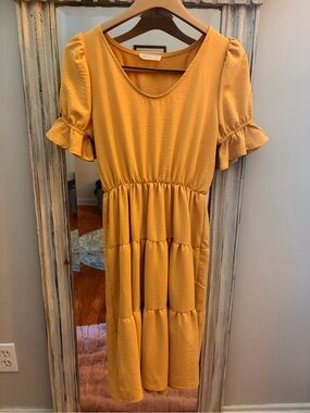 Mustard Ruffle Sleeve Boutique Dress